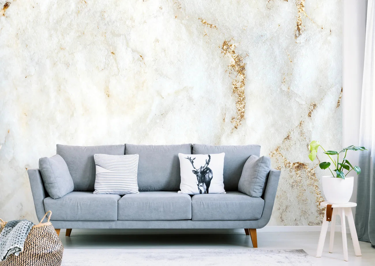 White and gold marble stone wallpaper