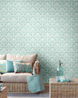 Blue and white lattice pattern Baroque wallpaper