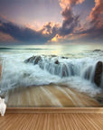 Panoramic wallpaper sunset and waves