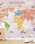Carte du monde pour enfants avec fond d'écran rose