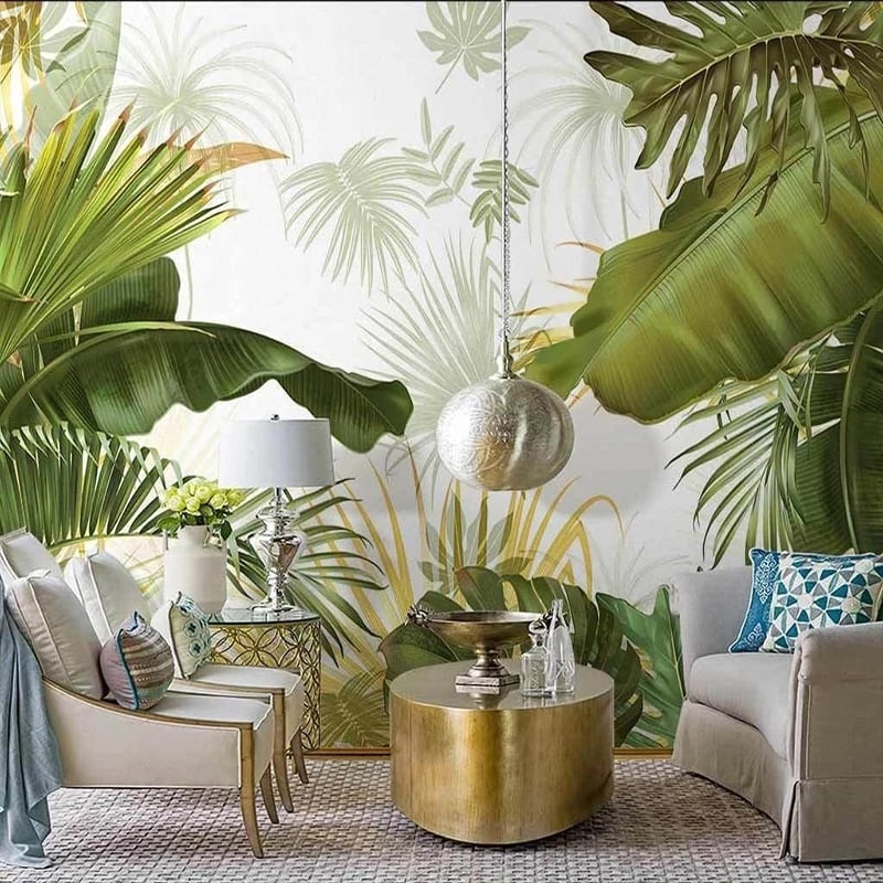 Green tropical foliage wallpaper