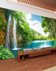 Panoramic wallpaper waterfall and tropical river