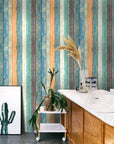 Vintage colorful wood planks wallpaper
