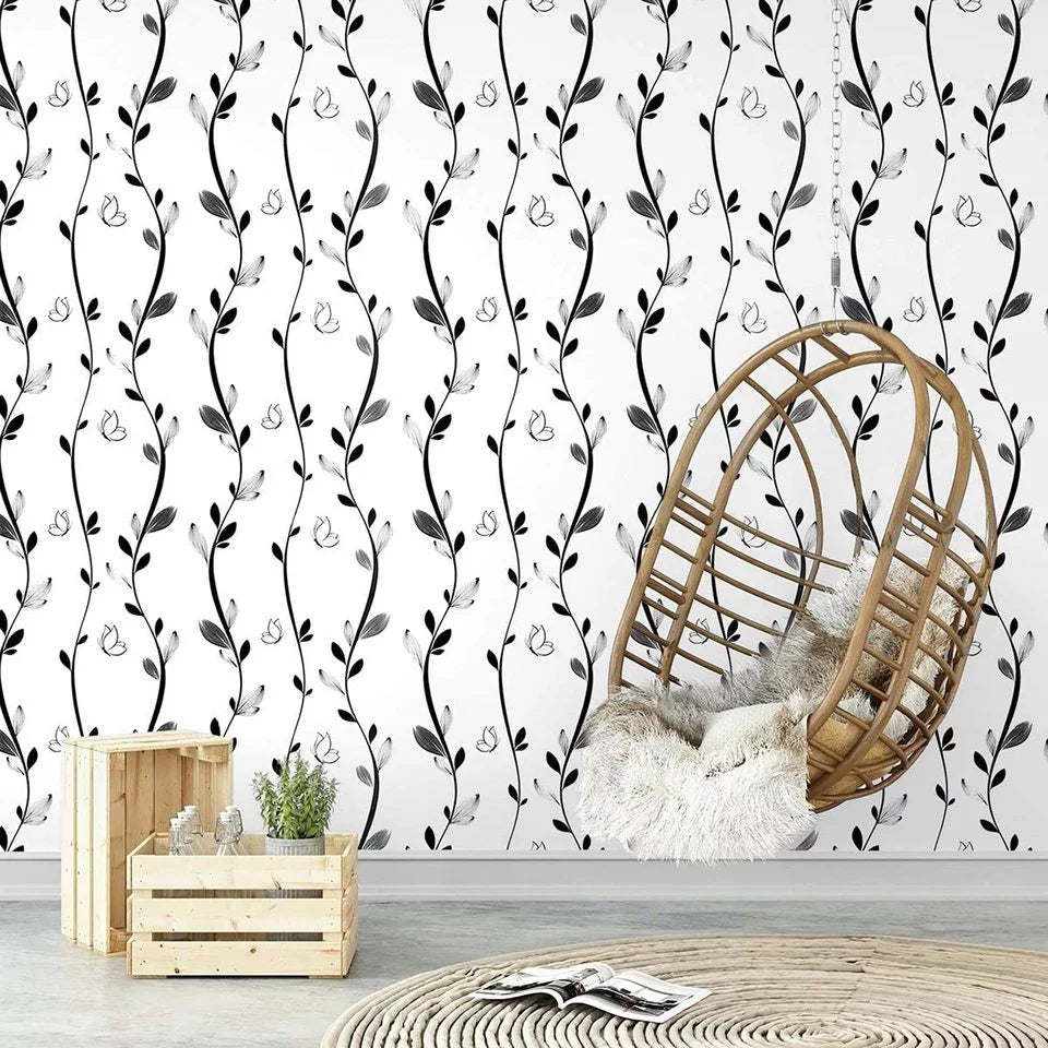 Modern black and white flower wallpaper
