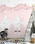 Child's wallpaper with pink clouds and stars