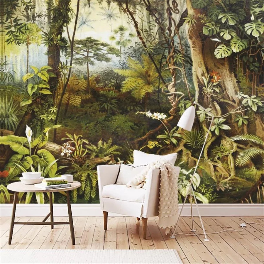 Papier peint panoramique vintage jungle tropicale
