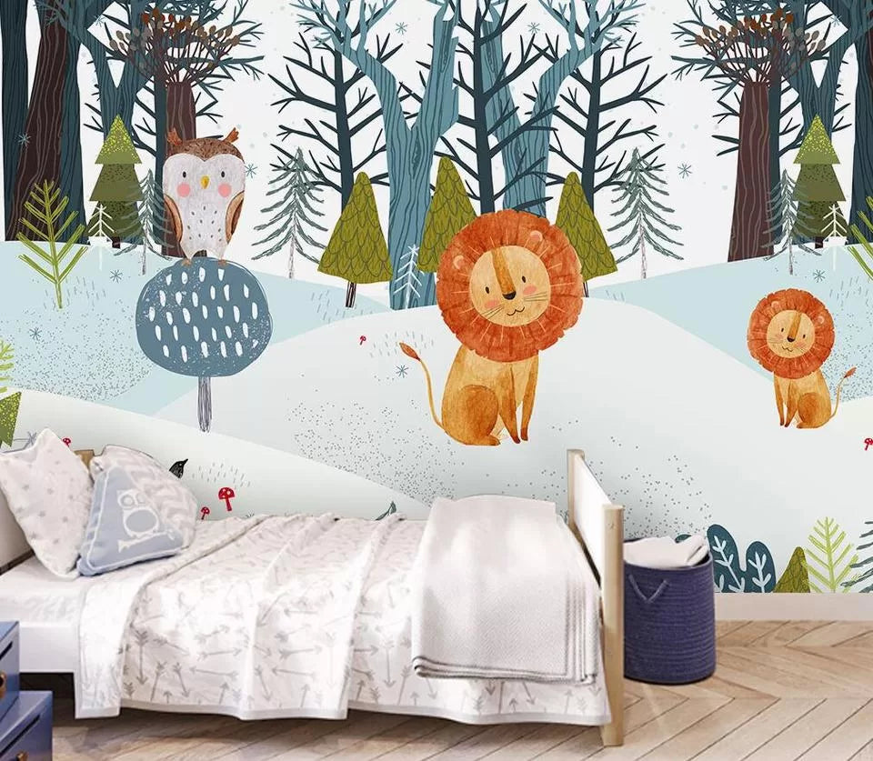 Child&#39;s wallpaper with lions and owls