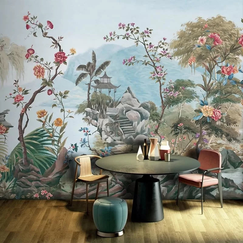 Vintage tropical landscape wallpaper