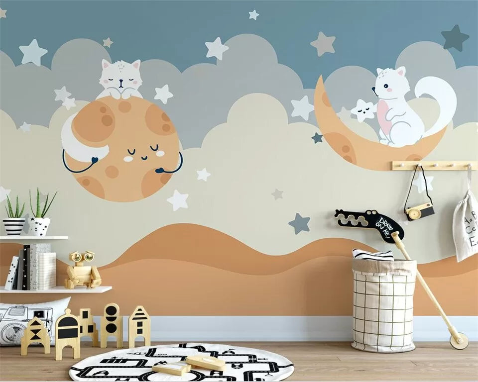 Child&#39;s moon and animals wallpaper