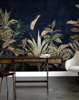 Tropical plants on black background wallpaper