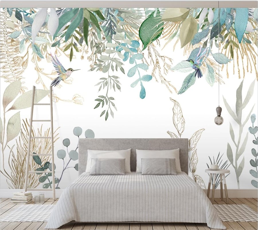 Tropical foliage wallpaper white background