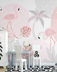 Child's wallpaper with flamingos