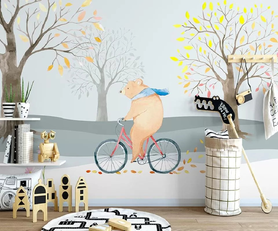 Child&#39;s wallpaper with bears in the woods