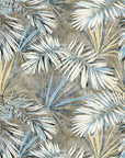 Blue, yellow, and white tropical foliage wallpaper