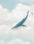 Child's wallpaper with a whale in the clouds