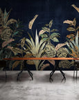 Tropical plants on black background wallpaper