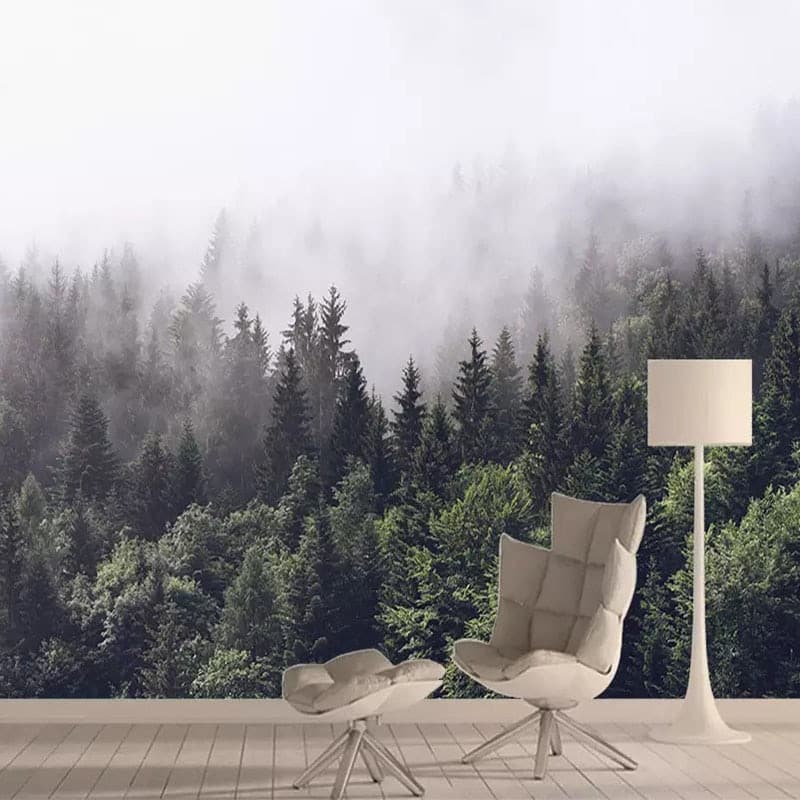 Foggy fir forest landscape wallpaper