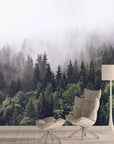 Papier peint paysage de forêt de sapins brumeux