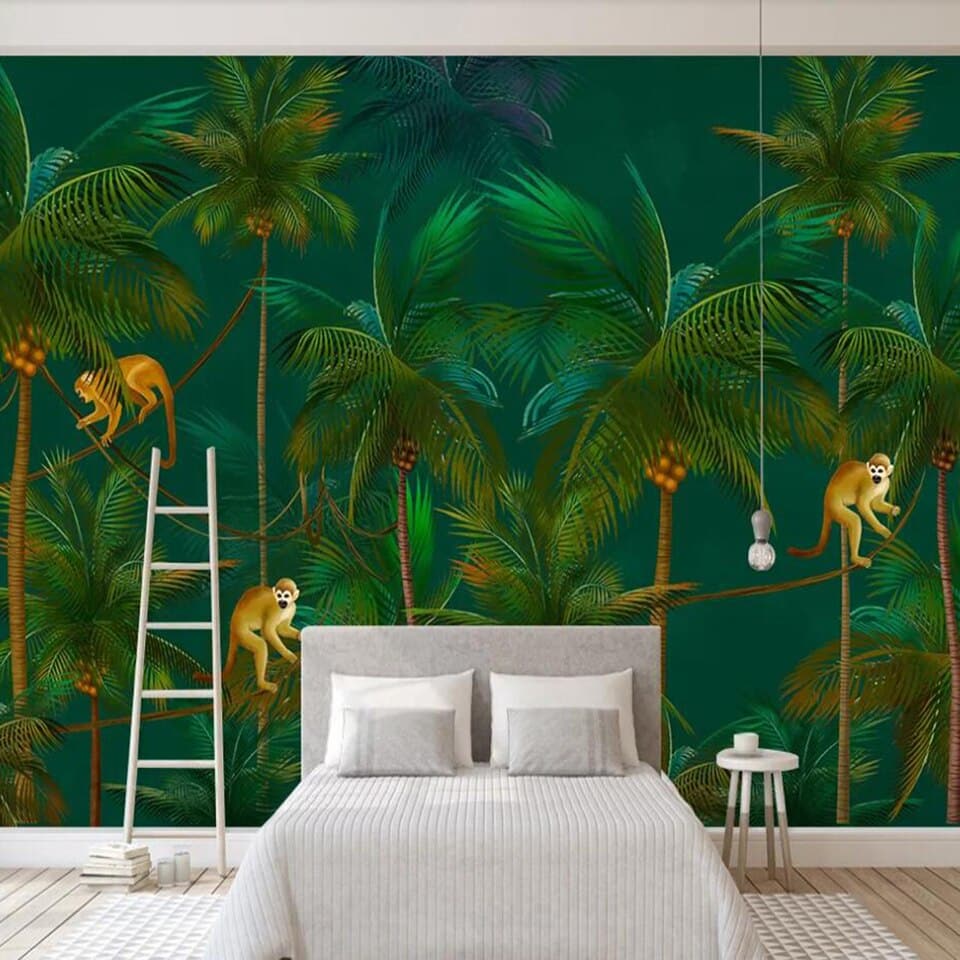Papier peint jungle tropicale et singes