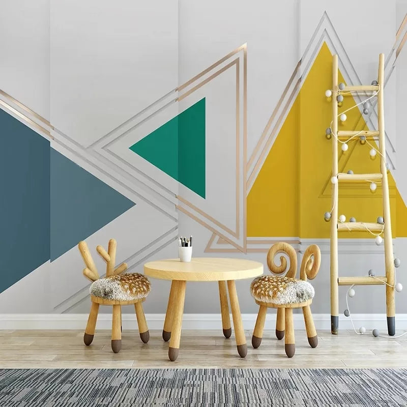 Yellow, blue, and green triangles wallpaper