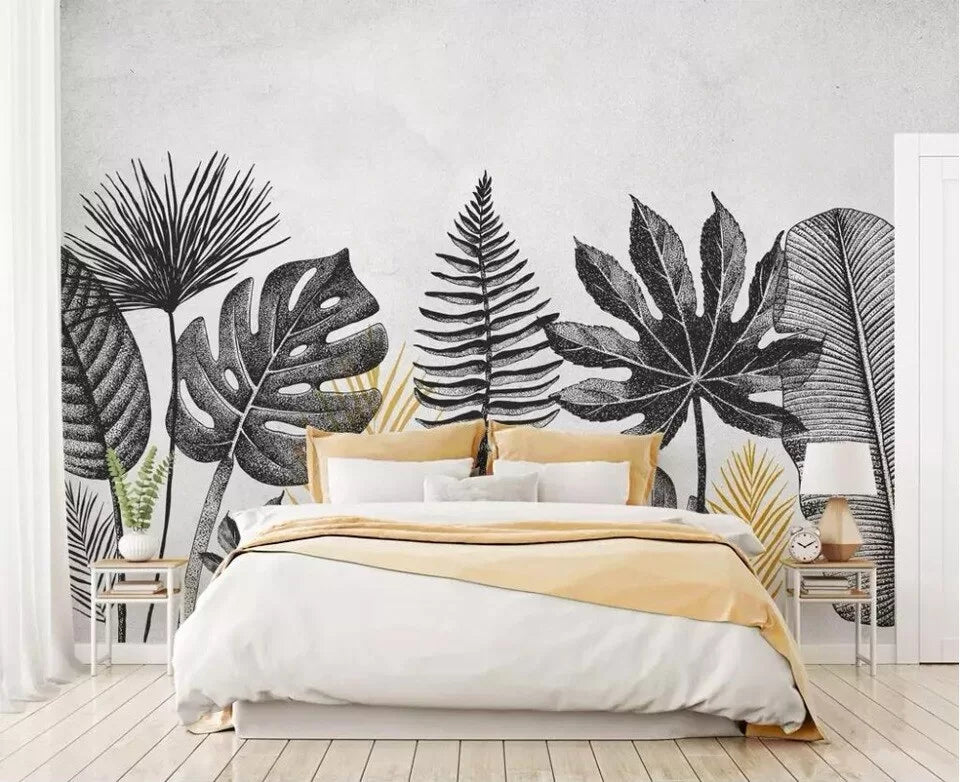 Black and white plants wallpaper