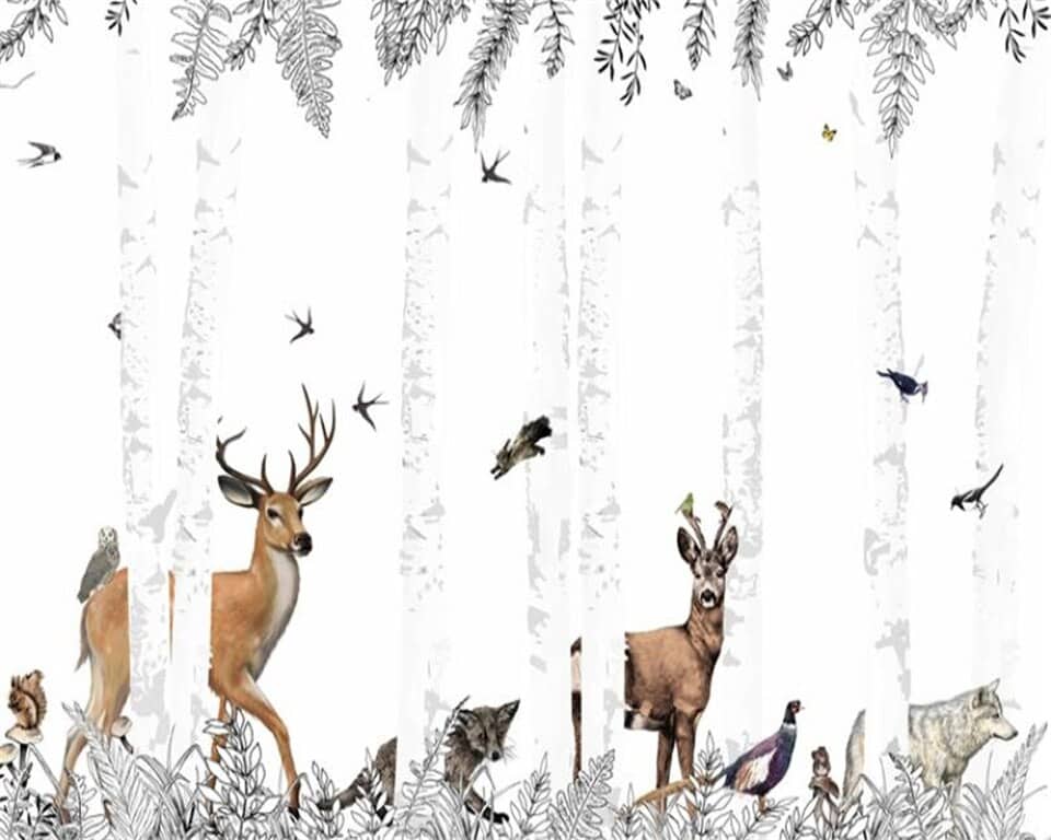 White forest and deer wallpaper