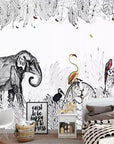 Black and white wallpaper savannah animals