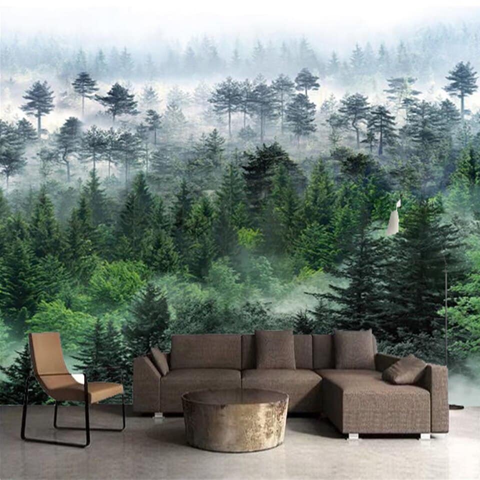 Misty forest landscape wallpaper