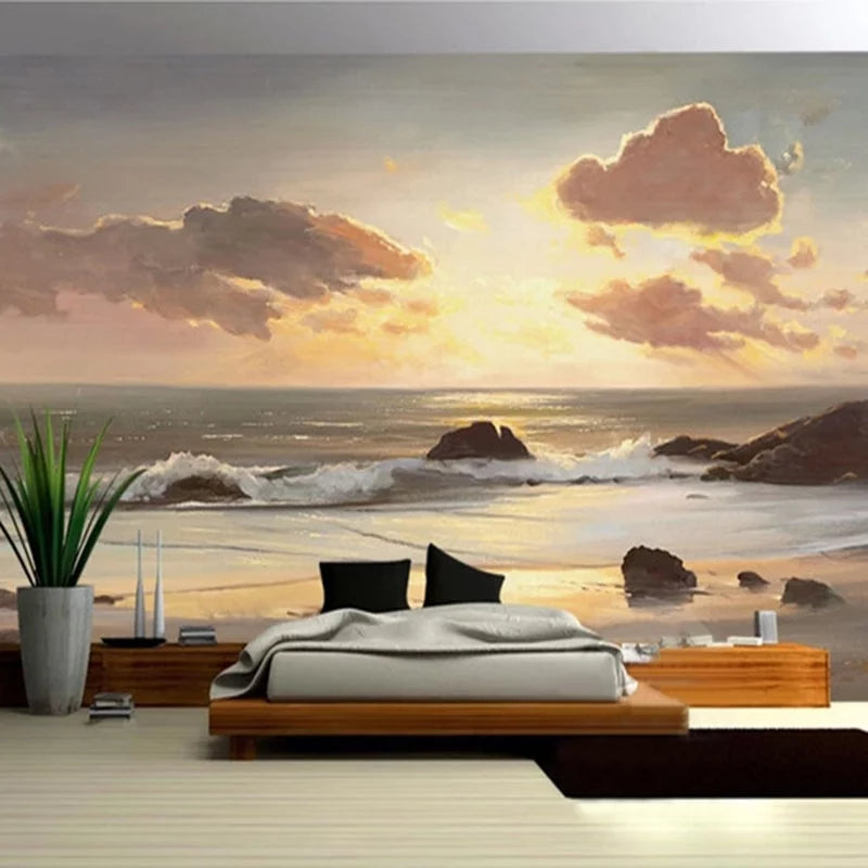Panoramic wallpaper sunset - beach and waves