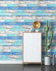 Vintage blue and gray wood wallpaper