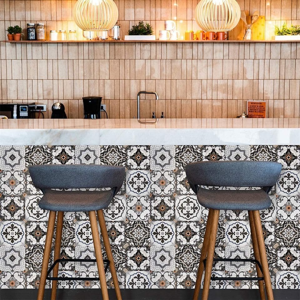 Vintage black and white cement tiles wallpaper