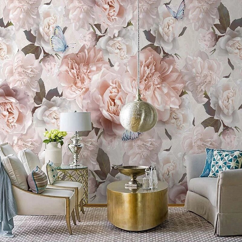 Panoramic roses and butterflies wallpaper