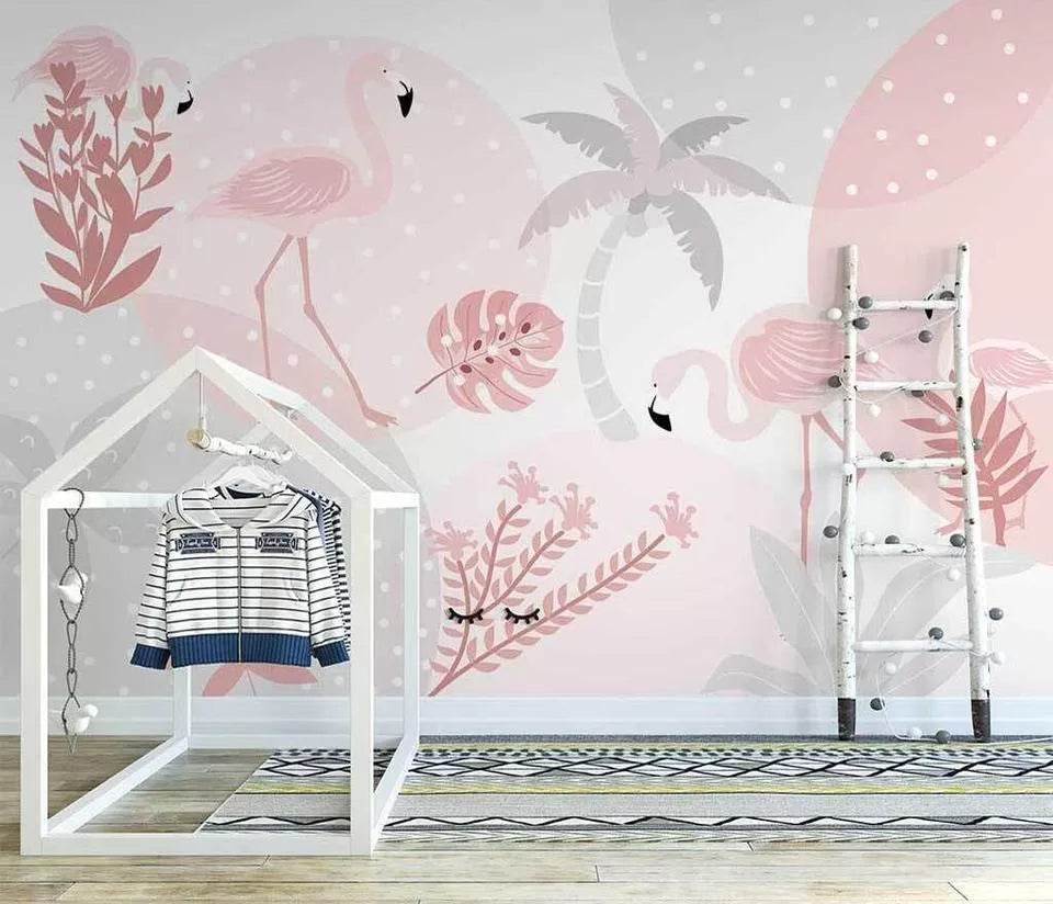 Child&#39;s wallpaper with flamingos