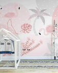 Child's wallpaper with flamingos