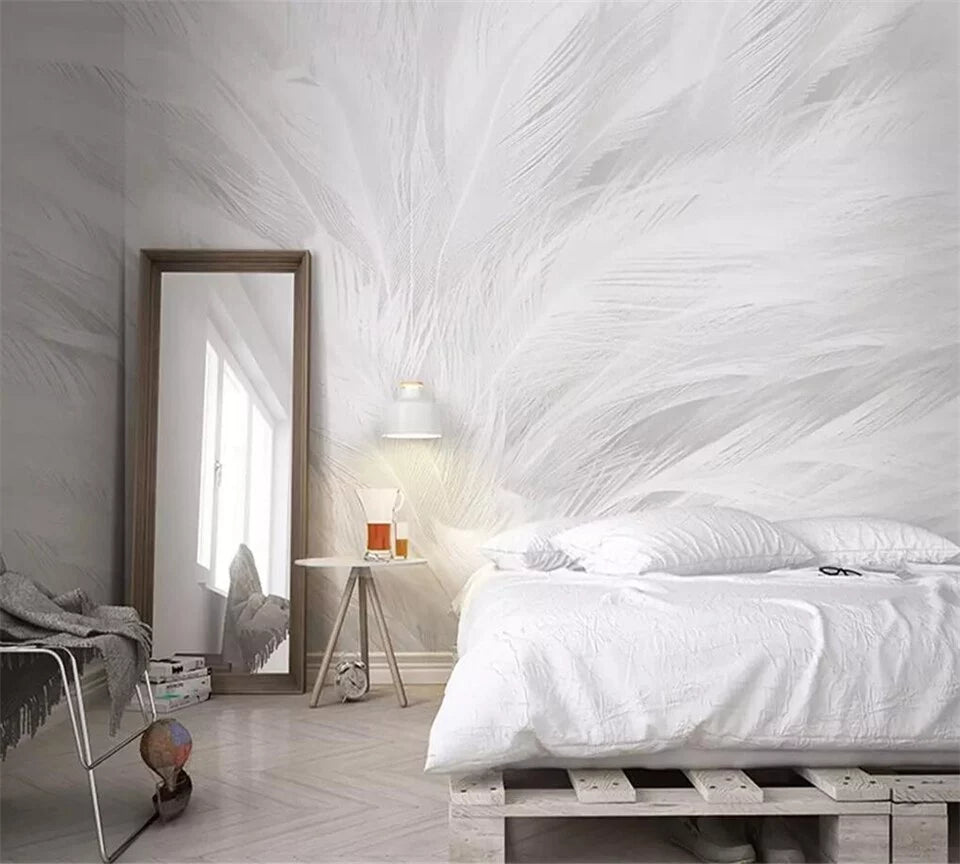 White feather design wallpaper
