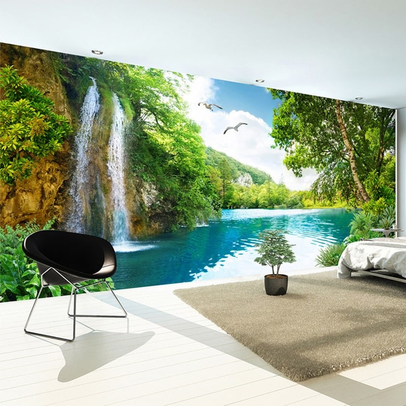 Panoramic wallpaper waterfall and tropical river