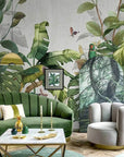 Papier peint jungle tropicale panoramique avec perroquets