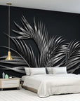 Silvery tropical foliage wallpaper