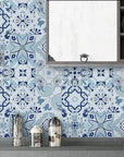 Vintage blue cement tiles wallpaper