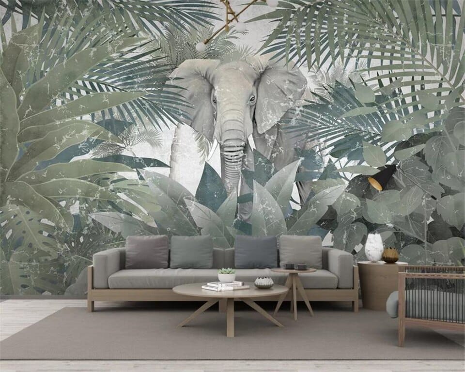 Papier peint jungle et éléphant