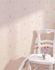 Pastel flowers and pink stripes wallpaper