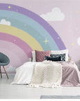 Child's wallpaper with rainbow and clouds