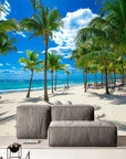 Panoramic beach and palm trees wallpaper