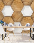 Wood and white hexagon wallpaper