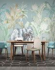 Papier peint paysage d'éléphants et de plantes tropicales