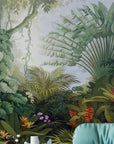 Dense vintage tropical foliage wallpaper