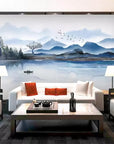 Papier peint paysage japonais lac et montagnes