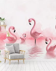 Child's wallpaper with flamingos in the water