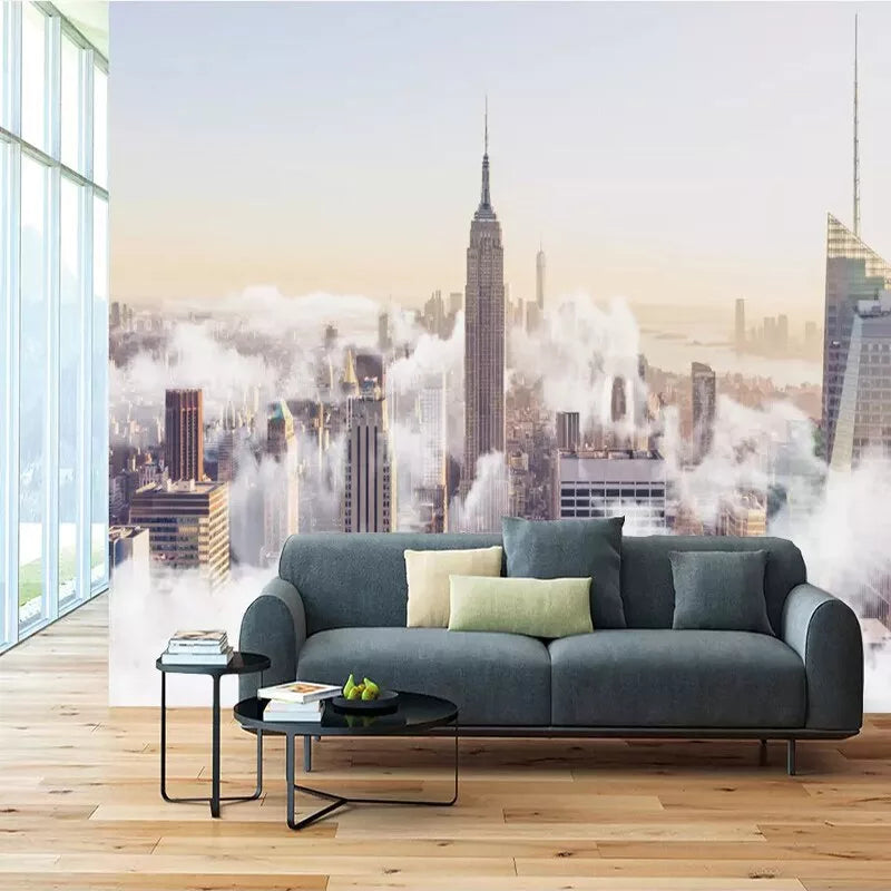 Panoramic buildings and clouds wallpaper