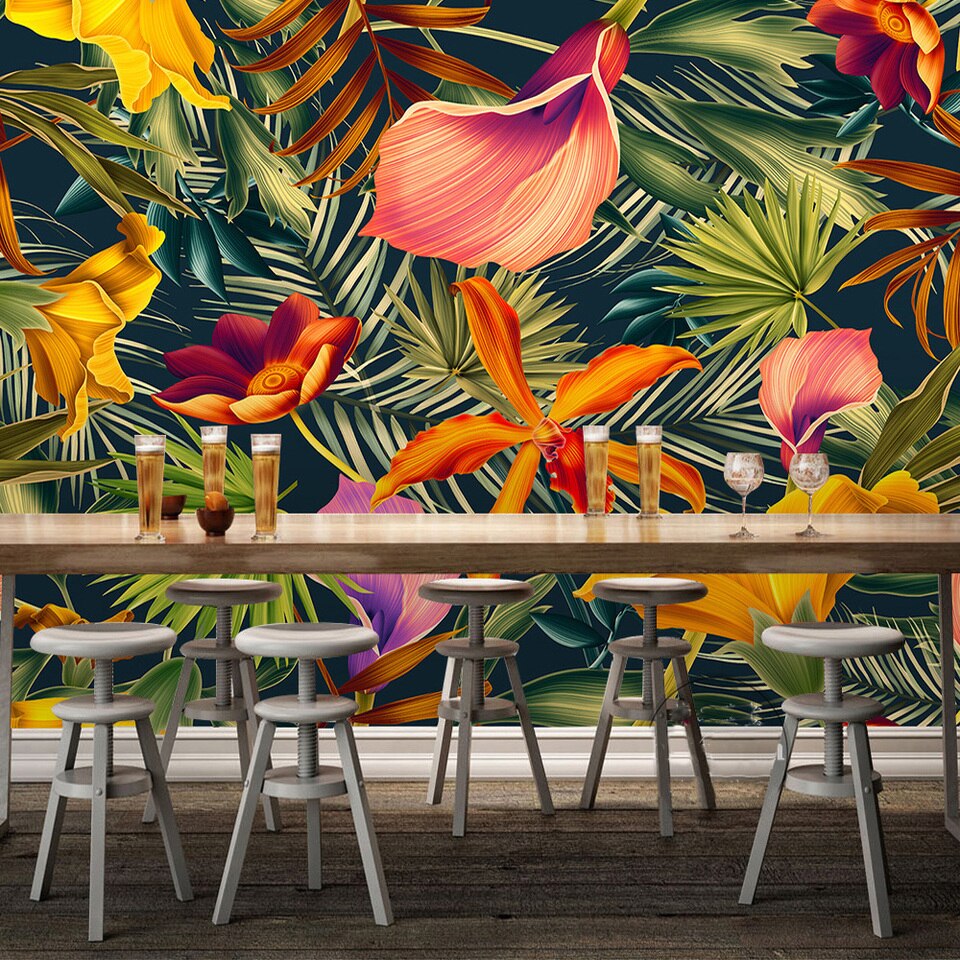 Flowery jungle foliage wallpaper